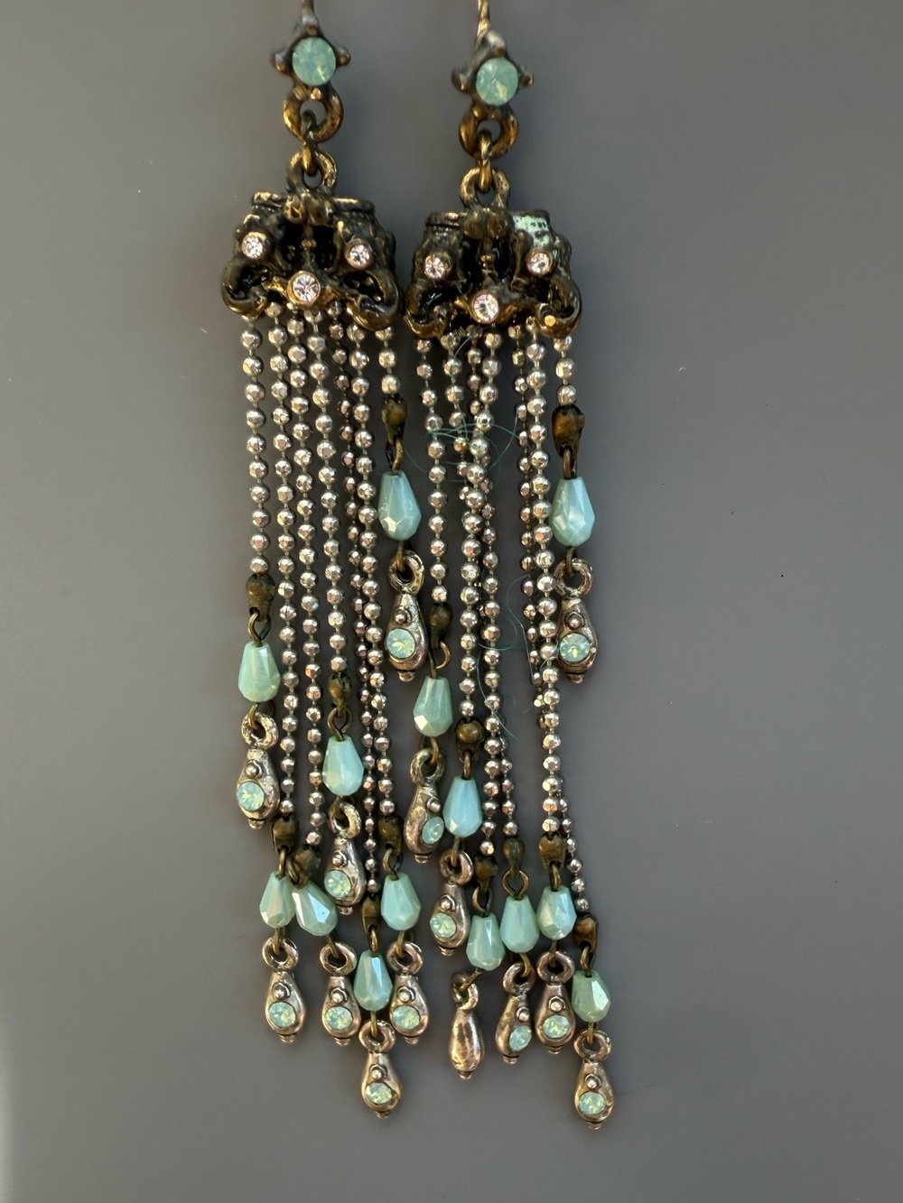 Vintage-Inspired Turquoise Tassel Drop Earrings - Unbranded